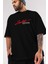 Limited Edition Ön Baskılı Siyah Oversize T-Shirt Erkek Kadın Bisiklet Yaka 3