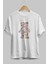 Bloom From Bear Ön Baskılı Beyaz Oversize T-Shirt Erkek Kadın Bisiklet Yaka 2