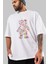 Bloom From Bear Ön Baskılı Beyaz Oversize T-Shirt Erkek Kadın Bisiklet Yaka 5