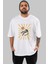 Astronot Chillin Ön Baskılı Beyaz Oversize T-Shirt Erkek Kadın Bisiklet Yaka 3