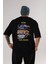 Retro Design Arka Baskılı Siyah Oversize T-Shirt Erkek Kadın Bisiklet Yaka 1