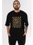 Astronot Chillin Ön Baskılı Siyah Oversize T-Shirt Erkek Kadın Bisiklet Yaka 2