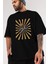 Astronot Chillin Ön Baskılı Siyah Oversize T-Shirt Erkek Kadın Bisiklet Yaka 4