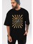 Astronot Chillin Ön Baskılı Siyah Oversize T-Shirt Erkek Kadın Bisiklet Yaka 5