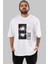 Future Space Ön Baskılı Beyaz Oversize T-Shirt Erkek Kadın Bisiklet Yaka 1