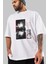 Future Space Ön Baskılı Beyaz Oversize T-Shirt Erkek Kadın Bisiklet Yaka 4