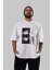 Future Space Ön Baskılı Beyaz Oversize T-Shirt Erkek Kadın Bisiklet Yaka 5