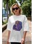 Astroking Ön Baskılı Beyaz Oversize T-Shirt Erkek Kadın Bisiklet Yaka 5