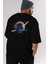 Astro Knight Arka Baskılı Siyah Oversize T-Shirt Erkek Kadın Bisiklet Yaka 5