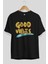 Good Vibes Ön Baskılı Siyah Oversize T-Shirt Erkek Kadın Bisiklet Yaka 2