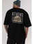 Athens Arka Baskılı Siyah Oversize T-Shirt Erkek Kadın Bisiklet Yaka 1