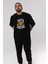 Youth Culture Ön Baskılı Siyah Oversize T-Shirt Erkek Kadın Bisiklet Yaka 4