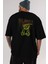 The World Is Mine Bear Arka Baskılı Siyah Oversize T-Shirt Erkek Kadın Bisiklet Yaka 5