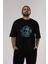 Astroskull Ön Baskılı Siyah Oversize T-Shirt Erkek Kadın Bisiklet Yaka 4
