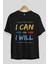 I Can And I Will Ön Baskılı Siyah Oversize T-Shirt Erkek Kadın Bisiklet Yaka 3