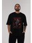 Spaceship Ön Baskılı Siyah Oversize T-Shirt Erkek Kadın Bisiklet Yaka 1