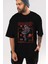 Spaceship Ön Baskılı Siyah Oversize T-Shirt Erkek Kadın Bisiklet Yaka 5