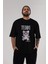 Teddy Bear Streetwear Ön Baskılı Siyah Oversize T-Shirt Erkek Kadın Bisiklet Yaka 4