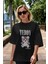 Teddy Bear Streetwear Ön Baskılı Siyah Oversize T-Shirt Erkek Kadın Bisiklet Yaka 5