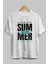 Summer Vibes 2 Ön Baskılı Beyaz Oversize T-Shirt Erkek Kadın Bisiklet Yaka 3