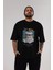 Heaven Bear Ön Baskılı Siyah Oversize T-Shirt Erkek Kadın Bisiklet Yaka 4