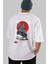 Japan Streetwear 2 Arka Baskılı Beyaz Oversize T-Shirt Erkek Kadın Bisiklet Yaka 3