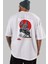 Japan Streetwear 2 Arka Baskılı Beyaz Oversize T-Shirt Erkek Kadın Bisiklet Yaka 5