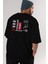 Nagoya Port Arka Baskılı Siyah Oversize T-Shirt Erkek Kadın Bisiklet Yaka 4