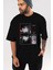 Future Space Ön Baskılı Siyah Oversize T-Shirt Erkek Kadın Bisiklet Yaka 1
