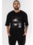Future Space Ön Baskılı Siyah Oversize T-Shirt Erkek Kadın Bisiklet Yaka 3