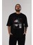 Future Space Ön Baskılı Siyah Oversize T-Shirt Erkek Kadın Bisiklet Yaka 4