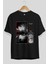 Future Space Ön Baskılı Siyah Oversize T-Shirt Erkek Kadın Bisiklet Yaka 5