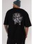 Ryu Arka Baskılı Siyah Oversize T-Shirt Erkek Kadın Bisiklet Yaka 1