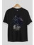 Captaın Amerıca Ön Baskılı Siyah Oversize T-Shirt Erkek Kadın Bisiklet Yaka 3