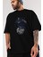 Captaın Amerıca Ön Baskılı Siyah Oversize T-Shirt Erkek Kadın Bisiklet Yaka 5