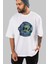 Astroskull Ön Baskılı Beyaz Oversize T-Shirt Erkek Kadın Bisiklet Yaka 1