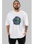 Astroskull Ön Baskılı Beyaz Oversize T-Shirt Erkek Kadın Bisiklet Yaka 2