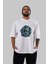 Astroskull Ön Baskılı Beyaz Oversize T-Shirt Erkek Kadın Bisiklet Yaka 3