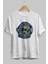 Astroskull Ön Baskılı Beyaz Oversize T-Shirt Erkek Kadın Bisiklet Yaka 4