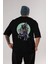 Grim Reaper Riding Arka Baskılı Siyah Oversize T-Shirt Erkek Kadın Bisiklet Yaka 1