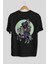 Grim Reaper Riding Arka Baskılı Siyah Oversize T-Shirt Erkek Kadın Bisiklet Yaka 2