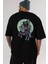 Grim Reaper Riding Arka Baskılı Siyah Oversize T-Shirt Erkek Kadın Bisiklet Yaka 3