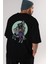 Grim Reaper Riding Arka Baskılı Siyah Oversize T-Shirt Erkek Kadın Bisiklet Yaka 4