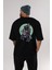 Grim Reaper Riding Arka Baskılı Siyah Oversize T-Shirt Erkek Kadın Bisiklet Yaka 5