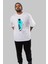 Brooklyn Style Ön Baskılı Beyaz Oversize T-Shirt Erkek Kadın Bisiklet Yaka 1