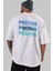 Positive Vibes 2 Arka Baskılı Beyaz Oversize T-Shirt Erkek Kadın Bisiklet Yaka 5