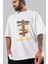 Destination Yazılı Ön Baskılı Beyaz Oversize T-Shirt Erkek Kadın Bisiklet Yaka 4