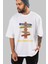 Destination Yazılı Ön Baskılı Beyaz Oversize T-Shirt Erkek Kadın Bisiklet Yaka 5