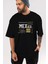 Mexico City Ön Baskılı Siyah Oversize T-Shirt Erkek Kadın Bisiklet Yaka 3