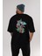 Crazy Unicorn Arka Baskılı Siyah Oversize T-Shirt Erkek Kadın Bisiklet Yaka 1